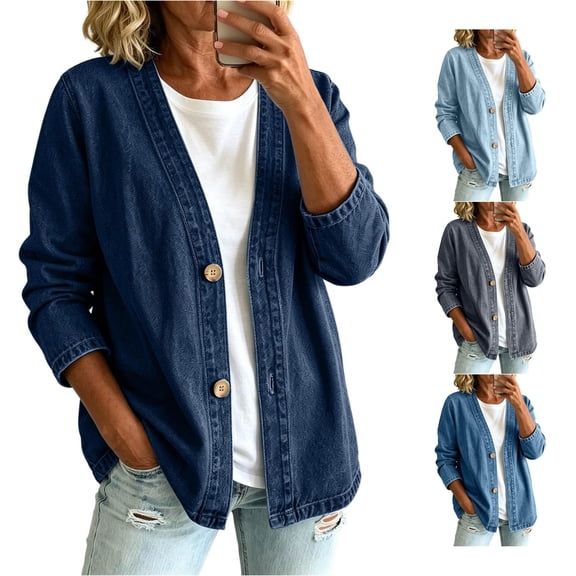 Versatile Everyday Front Open Denim Cardigan for Cozy Long Sleeve Knit Jacket for Casual Layering Soft Lightweight Outerwear Front Open Cardigan Women XXL