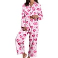 thumbnail image 3 of Satin Pajamas Women Valentine Pajamas Long Sleeve Heart Print Button-Down Sleepwear Loungewear Cute Pajamas for Women, 3 of 9