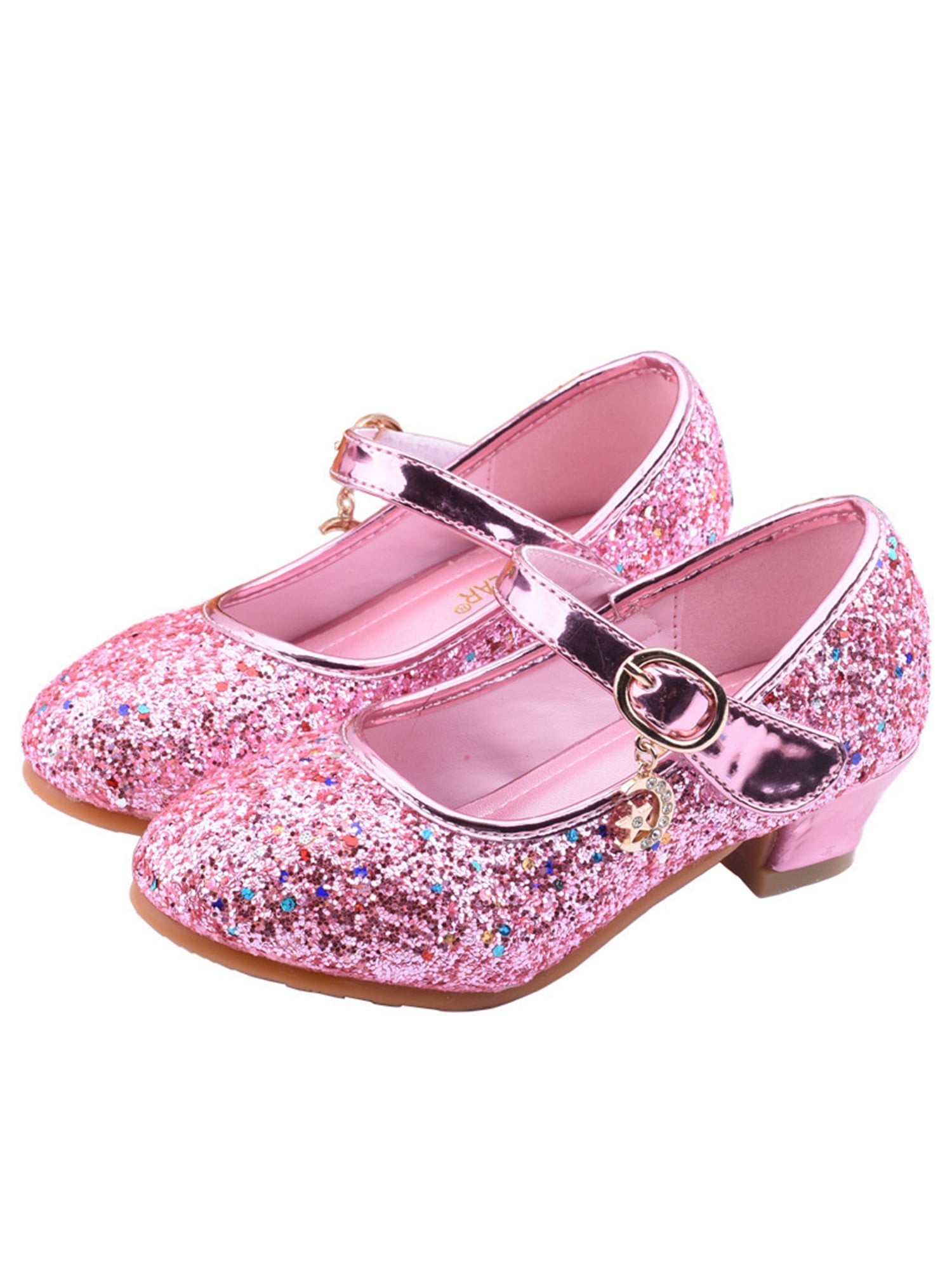 ADAMUMU Low Heel Dress Shoes Toddler Princes Shoes Sparkle Girls Mary Jane Wedding Shoes Flower for Children in Wedding Party Uniform School Daily Wear 