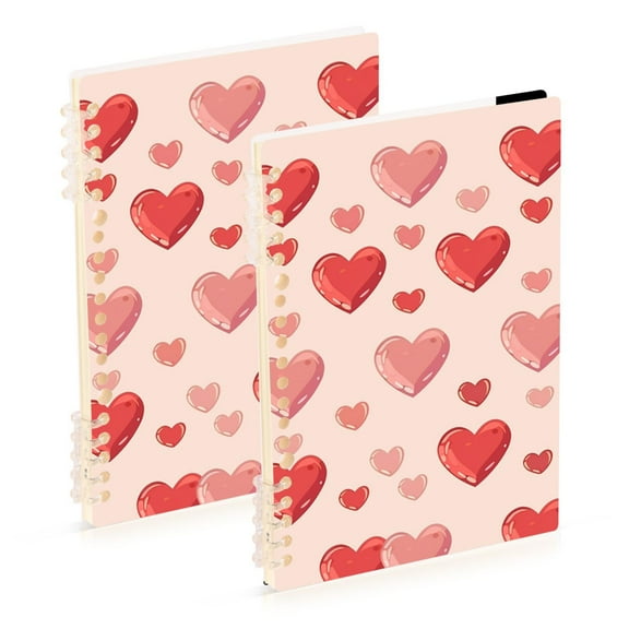 Red and Pink Hearts Ring Binder Notebook Journey Note Diary College Ruled Spiral Notebook Study Loose Leaf Paper A5 60 Pages