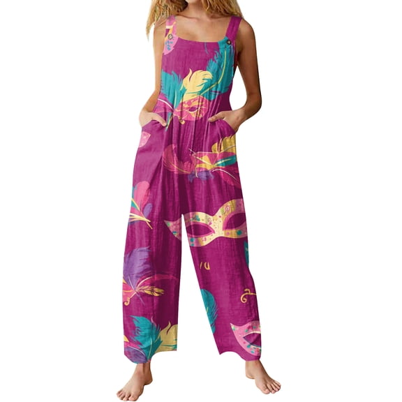 Kixjoy One Piece Jumpsuits for Women Plus Size Casual Wide Leg Jumpsuits Basic Adjustable Baggy Pant Fashion Carnival Womens Overalls with Pockets, Hot Pink 2XL
