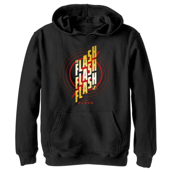 Boy's The Flash Triple Gold Logo Pull Over Hoodie Black Small