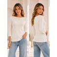 thumbnail image 2 of Women's Boat Neck 3/4 Sleeve T-Shirt, Cotton Modal Slim Fit Top, Beige, S, 2 of 7