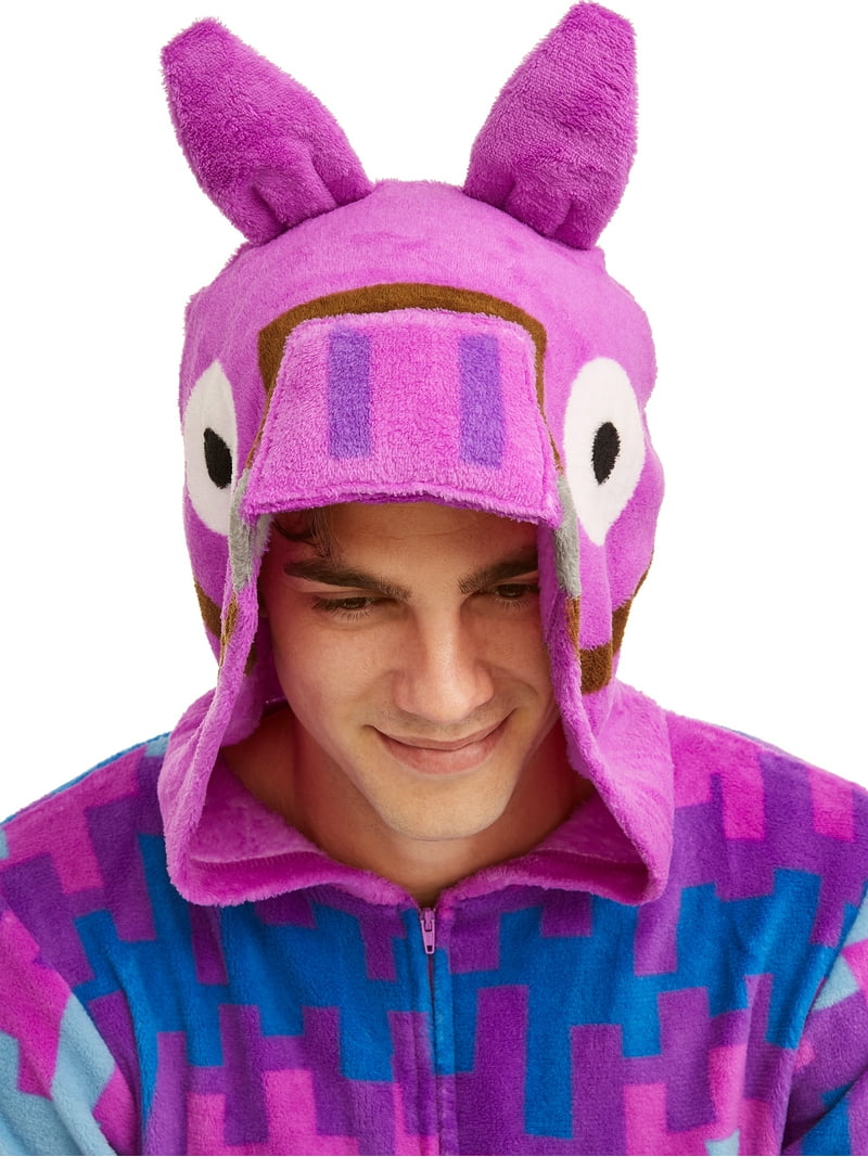 Fortnite Men's Fleece Onesie Pajamas with Hood, Zip Front, Printed