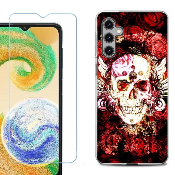 OneToughShield ® Compatible with Samsung Galaxy S24, Shockproof Fashion Phone Case, with Tempered Glass Screen Protector - Rose Skull