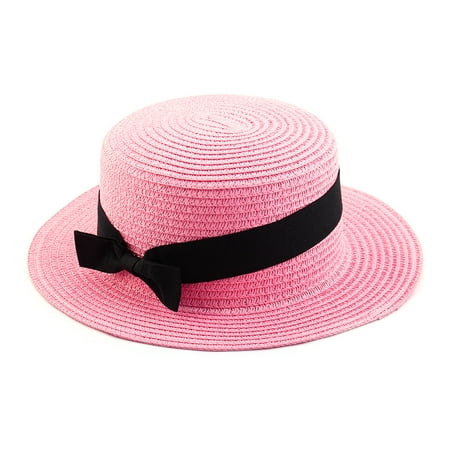 Woman Ribbon Decor Wide Brim Braided Summer Travel Beach Straw Cap Sun Hat