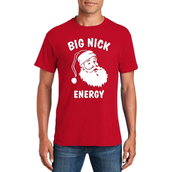 Big Nick Energy Christmas T-Shirt for Men - Funny Santa Claus Face Xmas Gifts Humor Costumes | Comical Graphic Tee (Red)