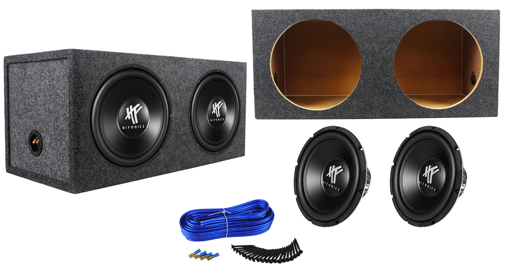 (2) Hifonics HFX12D4 12" 1600w DVC 4Ohm Car Subwoofers+Sealed Sub Box