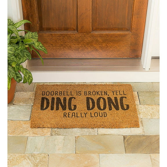 Evergreen Doorbell Broken Yell "Ding-Dong Really Loud Indoor Outdoor Doormat 1'4"x2'4" Brown