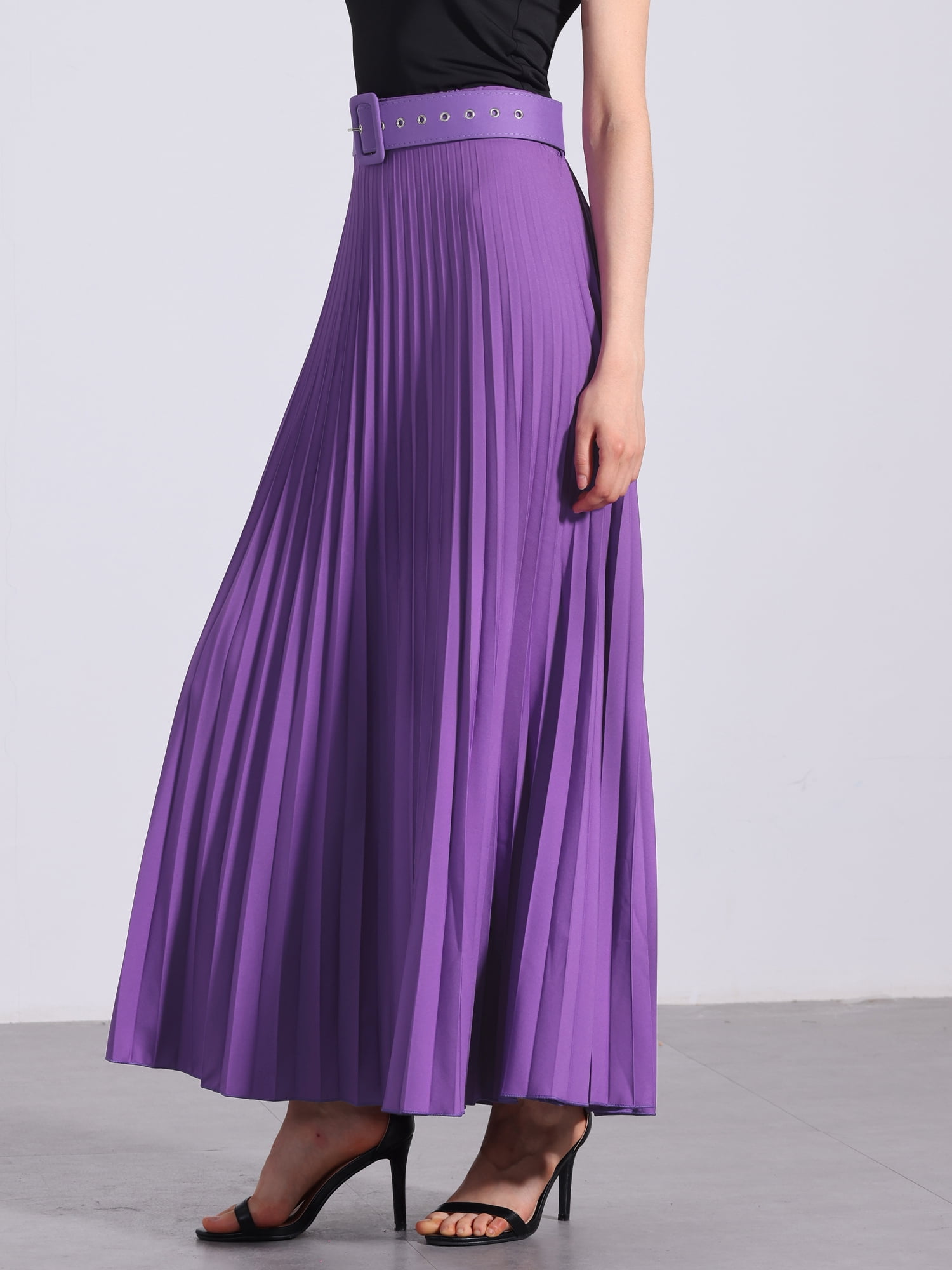 DARING DIVA Women's Elegnat Elastic High Waist Flowy A-Line Maxi Skirt XL Purple