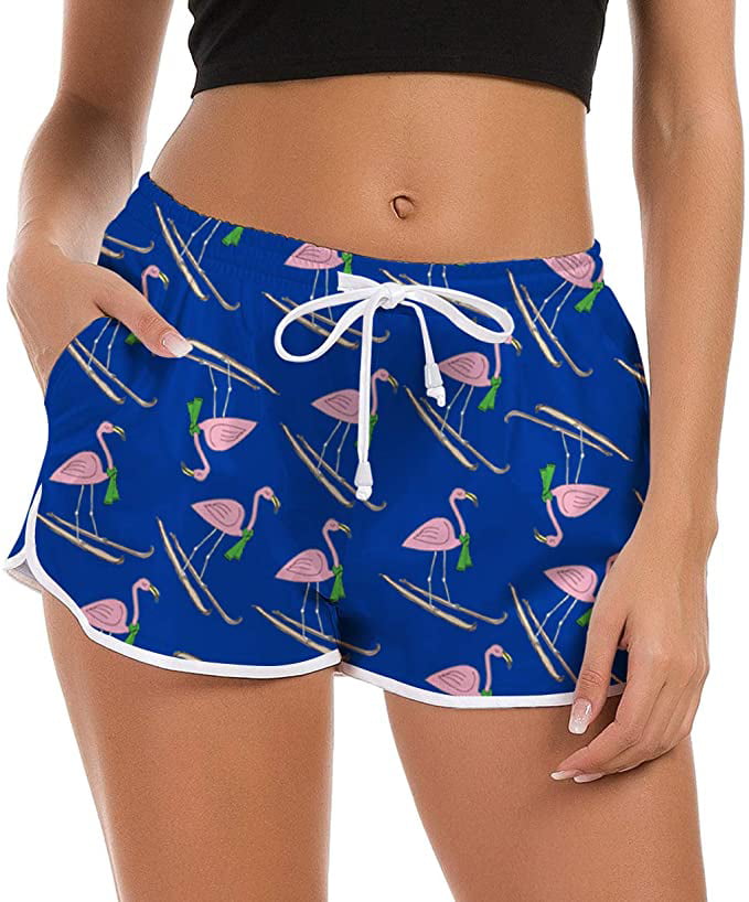TMEOG Women Summer Beach Board Shorts Trunks Low Waist Stretch Drawstring Swim Shorts Sports Yoga Pants Bikini Bottoms Shorts 