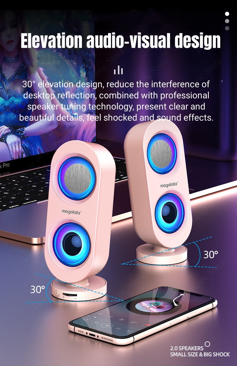 Computer Audio Home Desktop Notebook Speakers USB Wired Bluetooth Speakers Shocking Stereo RGB Color Atmosphere Lighting Effect(Black)
