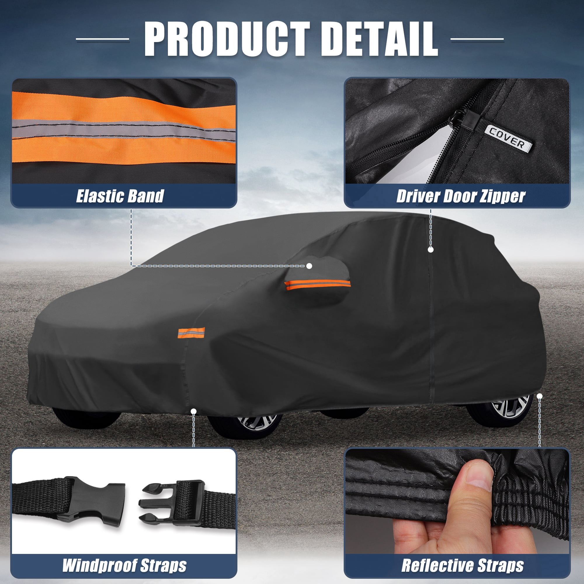 Unique Bargains 210D-PU Car Cover Black for Honda CRV 1995-2025 189"x73"x59"
