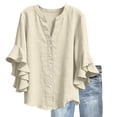 thumbnail image 2 of Babysbule Women's Ruffle 3/4 Sleeve Linen Blouse, V Neck Button Down Casual Loose Top for Spring Summer, 2 of 8