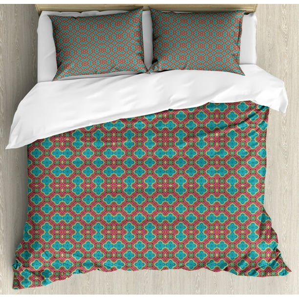 Geometric Duvet Cover Set, Colorful Pattern with Abstract Oriental