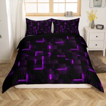 Manfei Female Men Women Minimalist Plaid Buffalo 2pcs Duvet Cover Twin,Geometric Grid Bedding Sets Twin Size,Neon Gradient Comforter Cover Breathable,Breathable Boys Bedroom Decor(No Comforter)