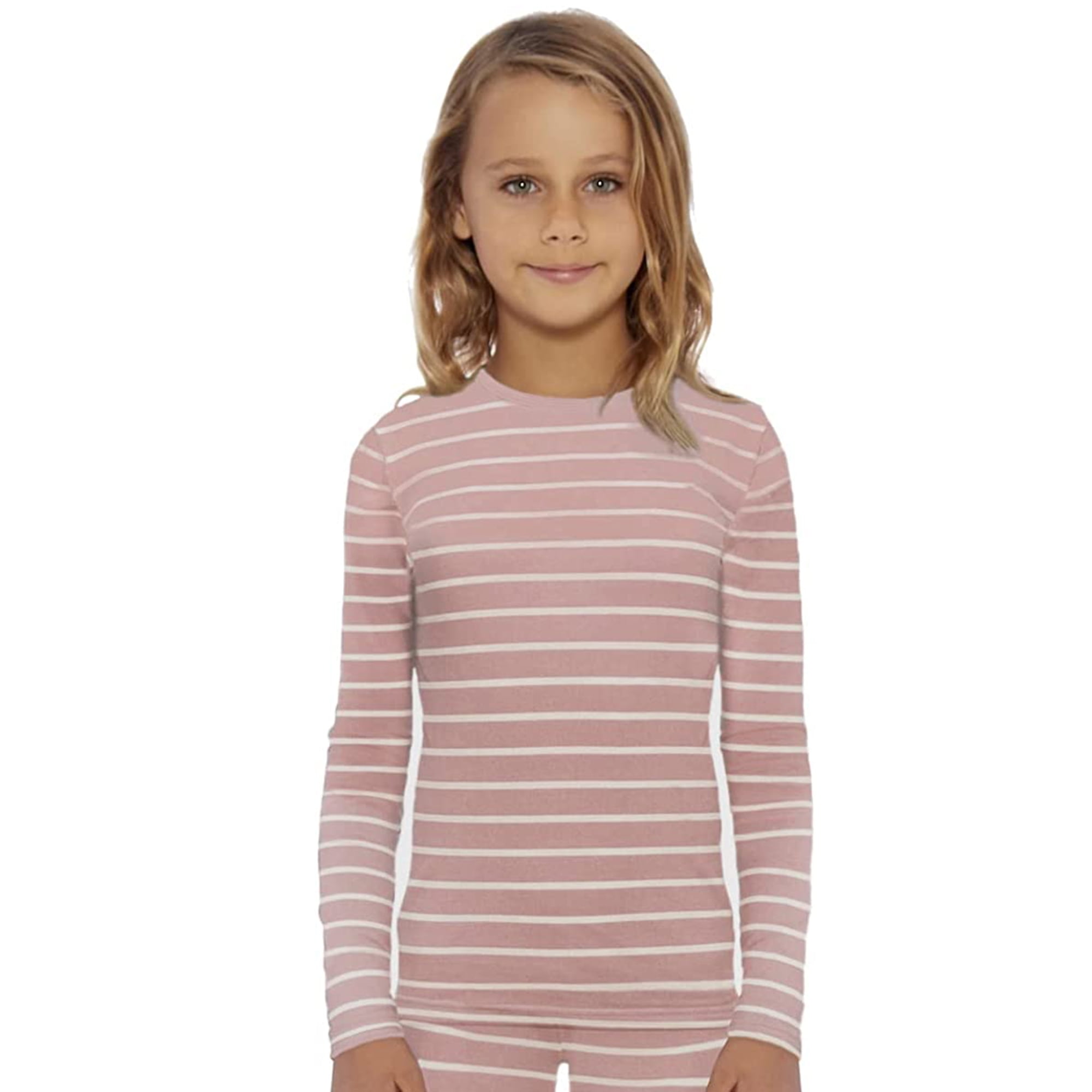 Rocky Kids Thermal Underwear Shirt for Girls Base Layer Long Johns, Pink  Striped Large 