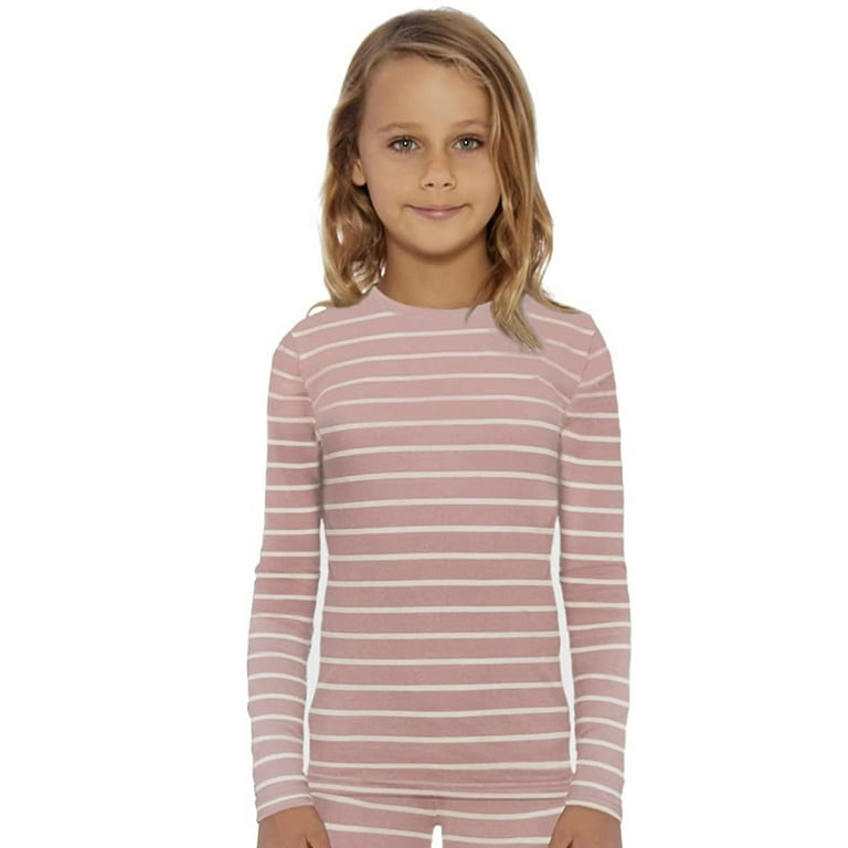 Rocky Kids Thermal Underwear Shirt for Girls Base Layer Long Johns, Pink  Striped Large