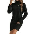 thumbnail image 3 of Women Long Sleeve Oversize Turtle-Neck Sweater Dress Cable Knit Short Dresses Vacation Winter Clothes Black L, 3 of 9