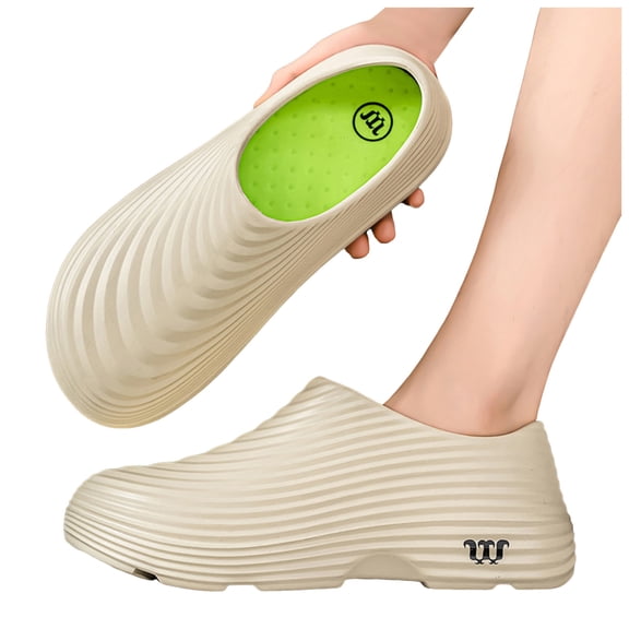 Rokment Non-Slip Chef Work Shoes for Women & Men Oil Resistant Waterproof Closed Toe Comfortable Mules Clogs for Kitchen Restaurant Nursing Food Service Gardening Beige Size 7.5