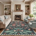 thumbnail image 5 of Garvee 9'x12' Modern Retro Floral Area Rug Washable Printed Carpet, Non Slip Low Pile Indoor Rug for Living Room Bedroom Dining Room, Blue Green, 5 of 11