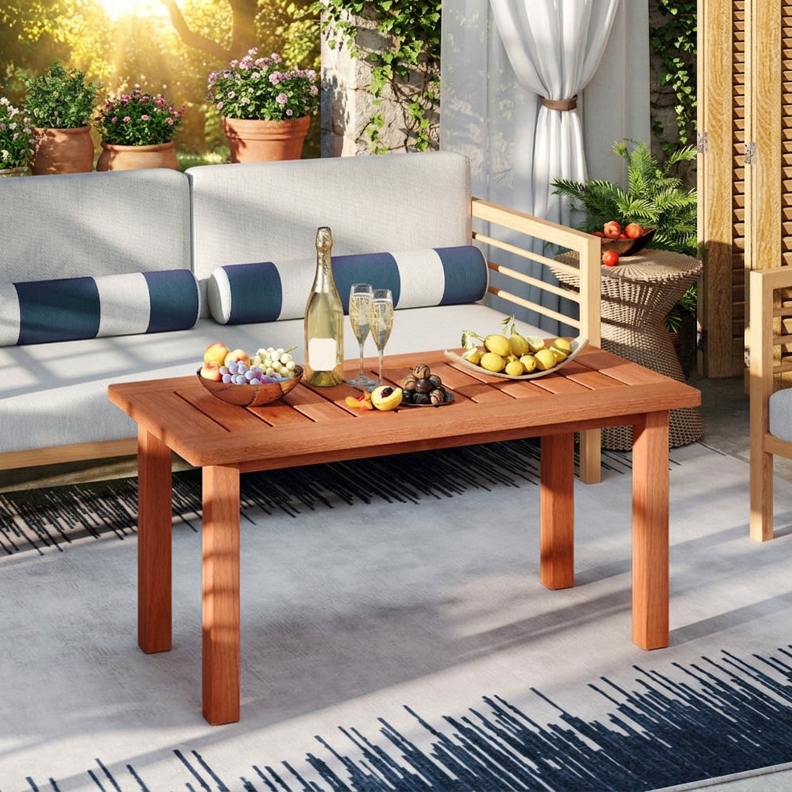 Biotree Outdoor Coffee Table Patio Coffee Table with Slatted Tabletop for Deck Poolside Porch Backyard, Natural