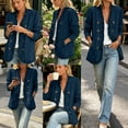 thumbnail image 5 of Cmfcve Women's Denim Jacket Ruffled Trim Long Sleeve Jean Coat Double Breasted Casual Outwear with Pockets, 5 of 9