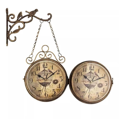 Living Room Wall Clock Clock Creative Double-sided Retro American Mute Decoration Simple Iron Clock