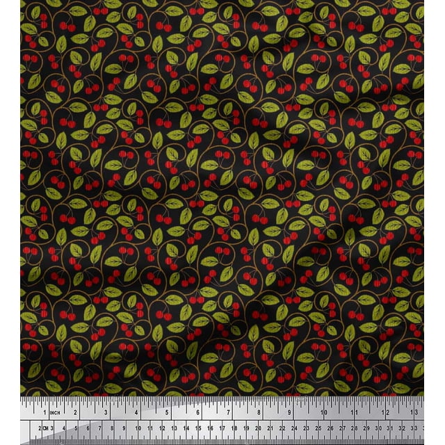 Soimoi Coton Canard Tissu Feuilles et Rouges Baies Fruits Décor Tissu Imprimé Yard 42 Pouces de Large