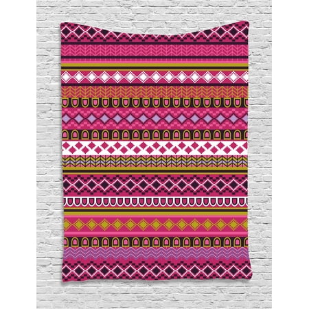 Pink Tapestry, Traditional African Motifs and Borders Ethnic Tribal Accents Vintage Native Folk Art, Wall Hanging for Bedroom Living Room Dorm Decor, 40W X 60L Inches, Multicolor, by (Best Accent Wall Colors)