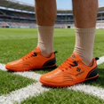 thumbnail image 2 of Men's New Football Shoes, Leather Surface, Waterproof, Anti- and Durable, Casual Sports Shoes, and Comfortable Walking Sneakers for Work, Training, and Outdoor Sports(Orange/38), 2 of 7