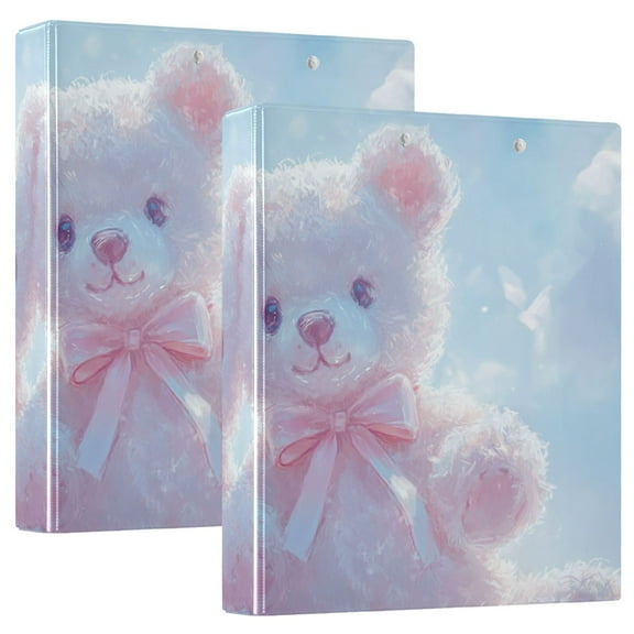 Cute Teddy Bears Pink 3 Ring Binders 1.5 inch Hardcover File Folders with Interior Pockets A4 Size Organizer for School Office Hospital