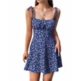 thumbnail image 3 of Robe Boho à Fleurs pour Femmes, Combishort à Bretelles Spaghetti, Robe Smockée Bleu Royal m, 3 of 8