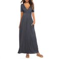 thumbnail image 1 of Nouveau V Femmes Cou Couleur Unie Manches Courtes Casuak Maxi Robe, 1 of 1