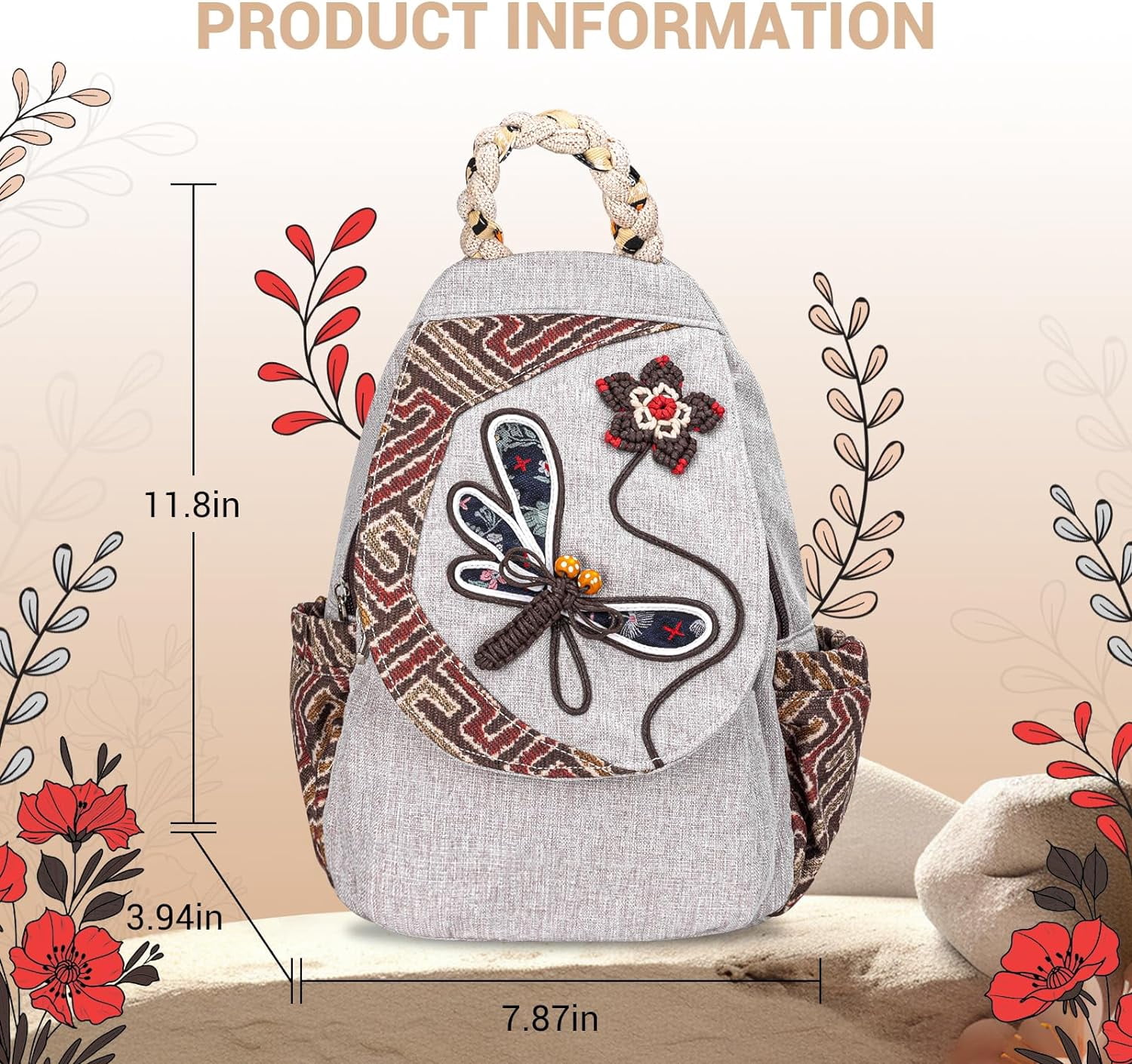 Backpack for Women, Boho Crossbody Sling Bags for Women with Cute Hand-woven Pattern Mini and Small Backpack (Flower)