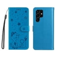 thumbnail image 2 of SaniMore for Samsung Galaxy S24 Ultra Case, PU Leather Skin with Embossed Cat Flip Magnetic Cover Card Slots Kickstand Detachable Lanyard Full Around Wallet Cover For S24 Ultra,  Blue, 2 of 11