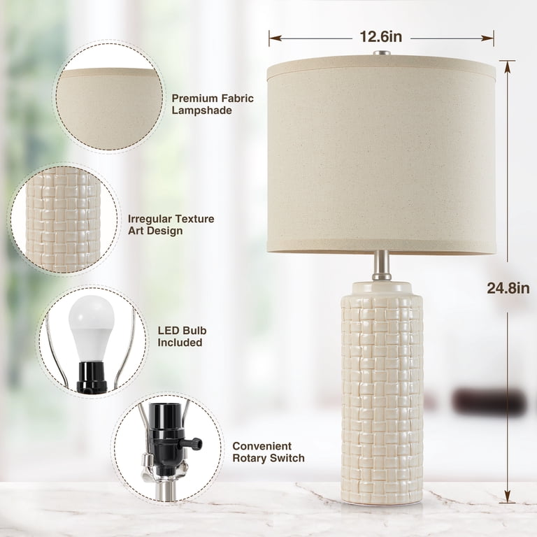 Natyswan Modern Ceramic Bedside Lamps Set of 2, 24.8 Inches photo 5