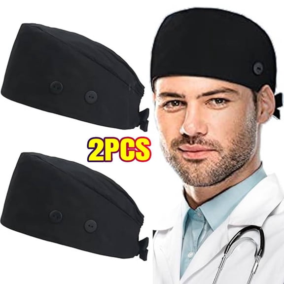 2 PCS Working Caps with Button and Sweatband, Adjustable Working Hats for Women Men, One Size