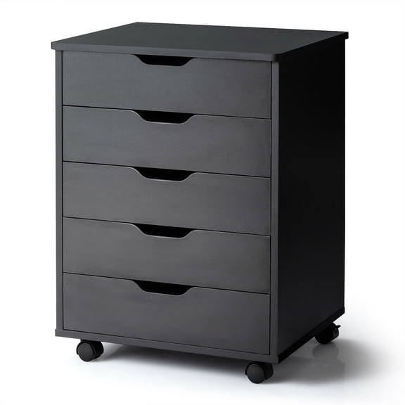 Costway 5 Drawer Chest Storage Dresser Floor Cabinet Organizer with Wheels Black