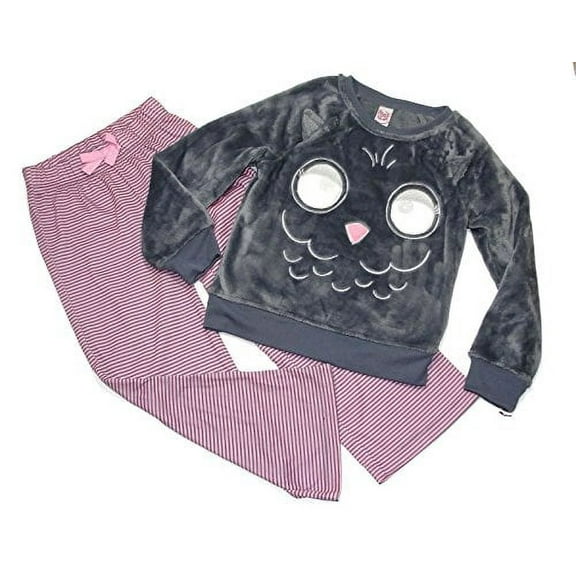 Girl's Cozy Animals Faux Fur Gray Owl Pajama Set, Size 4