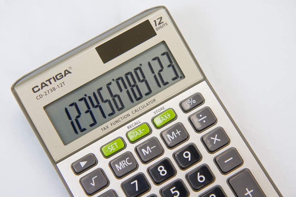 12-Digit Business Calculator CATIGA CD-2738-12T Dual-Power Tax  Calculator (Gold)