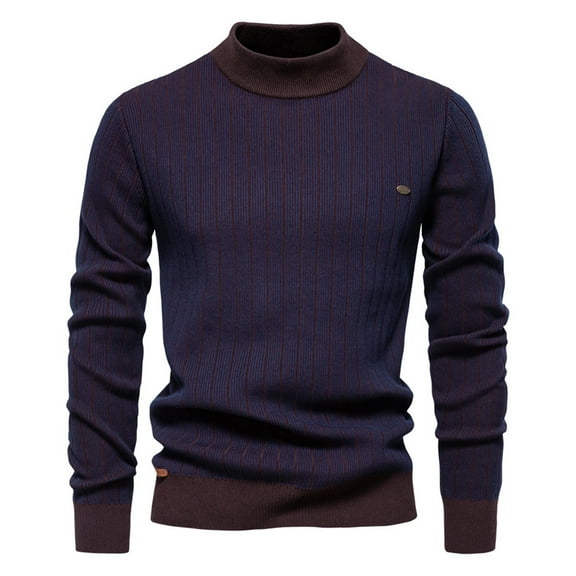 GBSYEWXS Men Pullover Sweaters Long Sleeve Pullover Comfortable Striped Print Base Purple Turtleneck Sweater