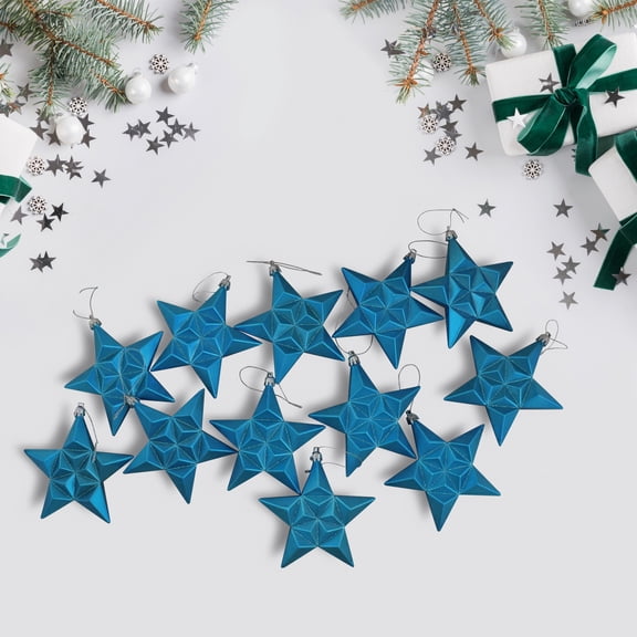 DAK 12ct Matte Turquoise Blue Glittered Star Shatterproof Christmas Ornaments 5" (127mm)