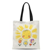 LADDKE Canvas Bag Resuable Tote Grocery Shopping Bags Nursery Cute Little Sun and Flowers Cartoon Baby Celebration Greeting and Girl C Tote Bag