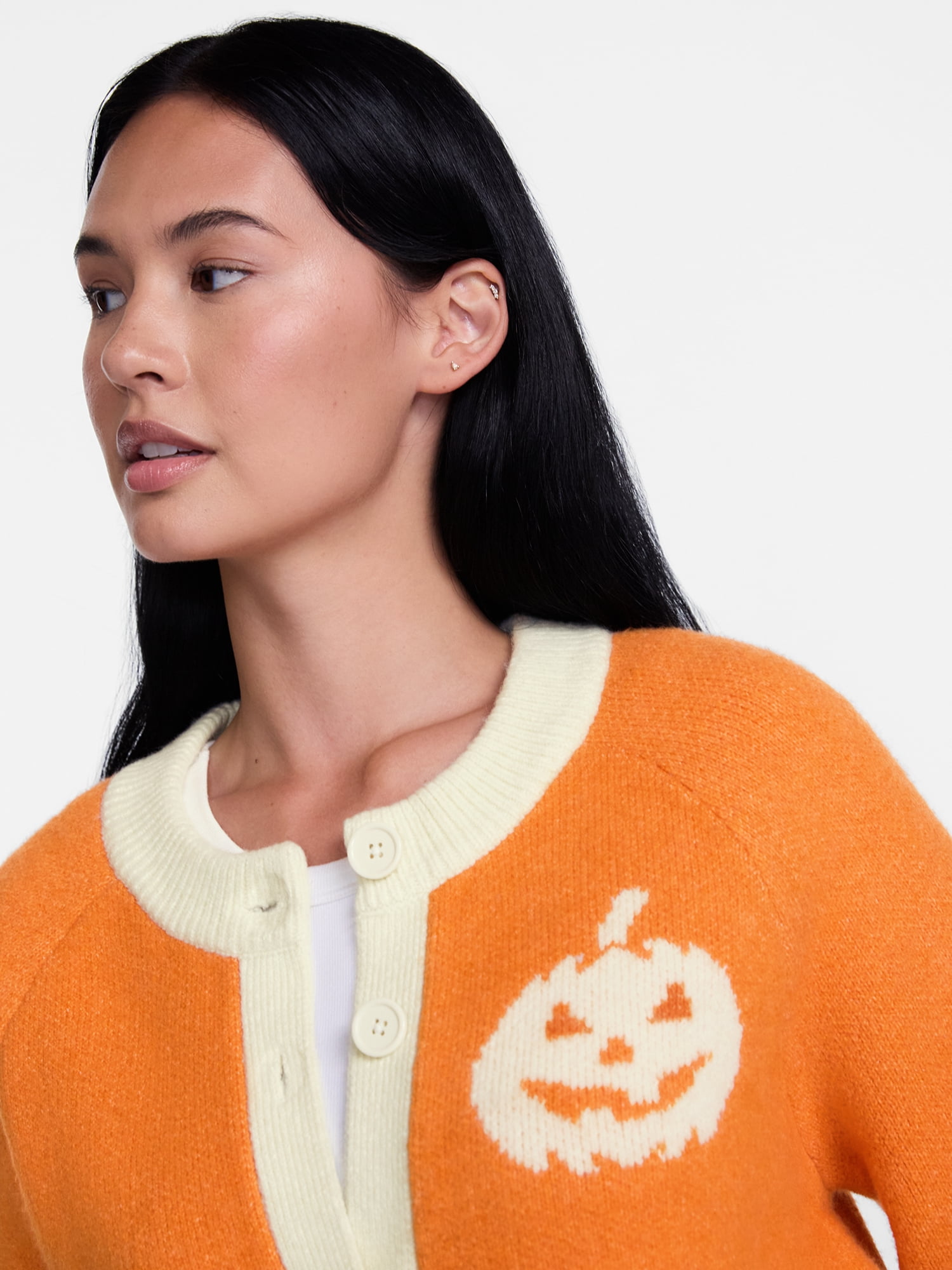 Women's Halloween Jack O Lantern Cardigan Sweater from Way to Celebrate, Sizes S-4X