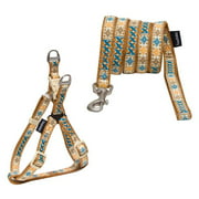 Caliber Designer Embroidered Fashion Pet Dog Leash & Collar Combination, Brown Pattern - Small