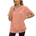 thumbnail image 2 of LYMAYTER Hoodies Short Sleeve for Women Casual Loose Oversized Half Zip Hoodies with Pockets Top for S-2XL, 2 of 10
