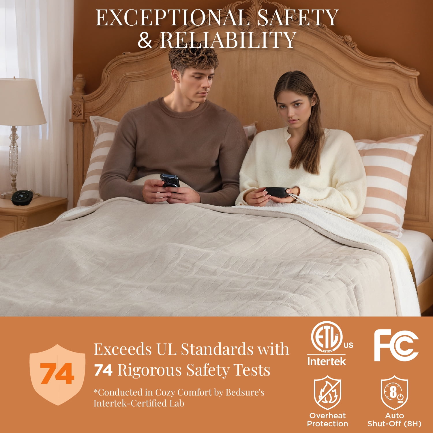 U by Bedsure Flannel Electric Blanket Queen, Flannel Heated Blanket with 10 Heat Settings, with 10 Time Settings, 8 hrs Timer Auto Shut Off, and Dual Control, 84x90 inches, Natural