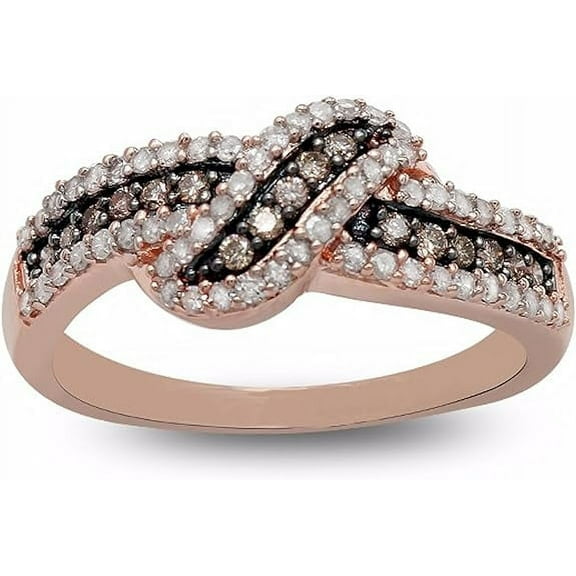 Dazzlingdaimonds Jewels 2.00Ct Round Cut Brown & White Diamond Engagement Wedding Band Ring 14K Rose Gold Plated 925 Sterling Silver For Women's -10