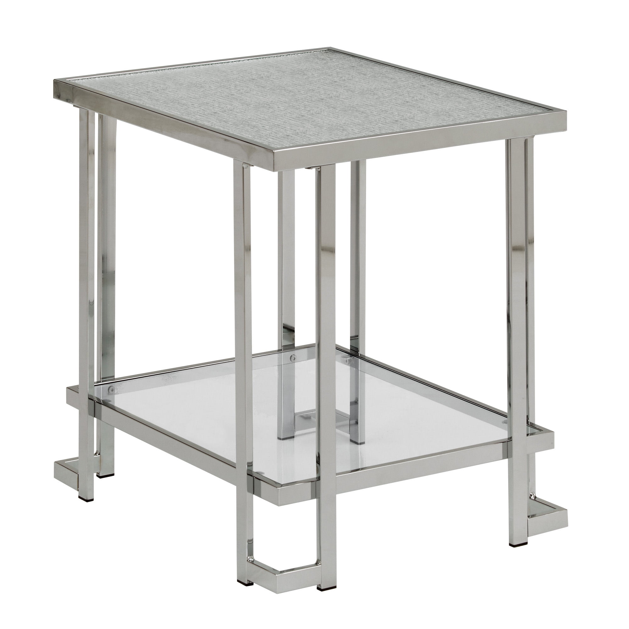 Weston Home Murray Chrome Finish End Table with Textured Glass Top